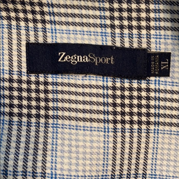 ZegnaSport long sleeve button down blu plaid shirt - Picture 4 of 5